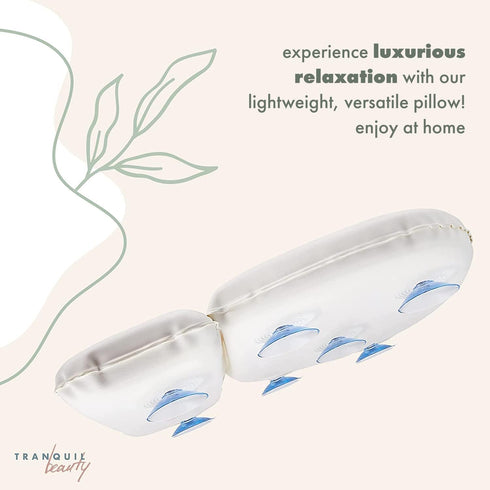 TranquilBeauty Bath Pillow, White PVC, Pain Relief, 7 Suction Cups, Ergonomic Head & Back Support