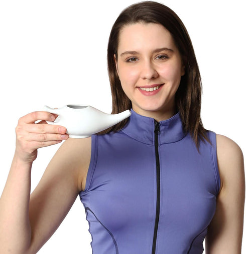 Ceramic Neti Pot, Premium Handcrafted Nose Cleaner for Sinus, Dishwasher Safe, 225 Ml Capacity - White