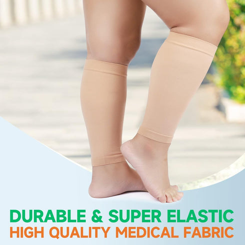 MGANG Plus Size 5XL Calf Compression Sleeve, 20-30mmHg Leg Compression Socks for Pain Relief, Swelling, Travel, Beige