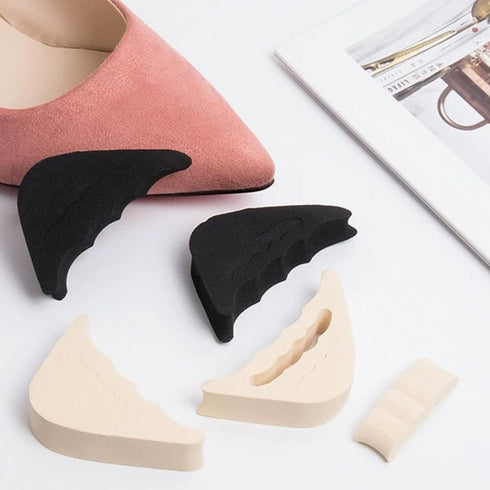 Shoe Inserts Foam Filler, 4 Pairs Adjustable Toe Inserts for Loose Shoes, Black and Beige