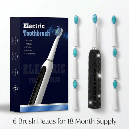 Veseek 6 Toothbrush-5 Charge,2Min Timer,IPX7 Diamond Sonic Electric Toothbrush Bling Rechargeable Toothbrushes