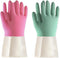 BOOMJOY 2 Pairs Heavy Duty Latex Cleaning Gloves, Reusable Medium Gloves for Kitchen, Bathroom, Gardening, Green & Pink