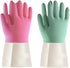BOOMJOY 2 Pairs Heavy Duty Latex Cleaning Gloves, Reusable Medium Gloves for Kitchen, Bathroom, Gardening, Green & Pink