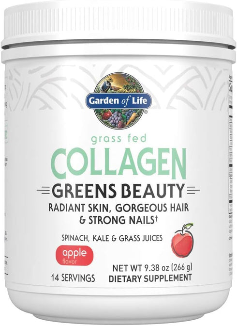 Garden of Life Grass Fed Collagen Greens Beauty Powder, Apple Flavor, 14 Servings for Skin, Hair, Nails, Joints