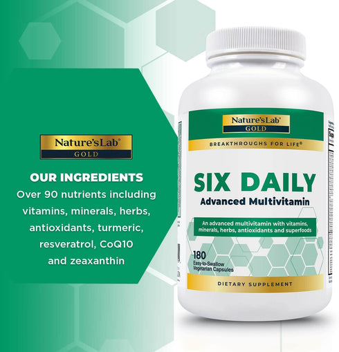 Nature's Lab Six Daily Advanced Multivitamin - Over 90 Nutrients, Minerals, Antioxidants, Herbs & Whole Foods - 180