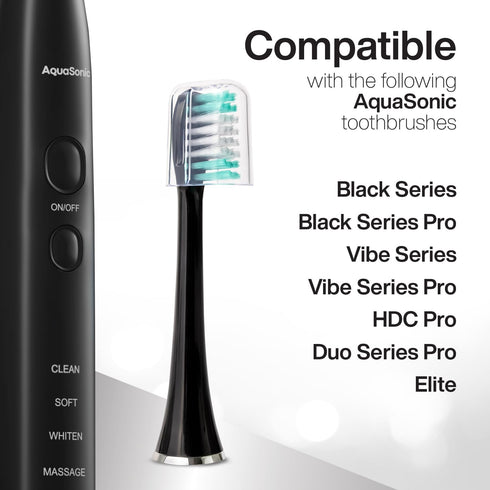 AquaSonic Standard Replacement Brush Heads, Compatible with Many AquaSonic Toothbrush Handles, 2 Pack Black