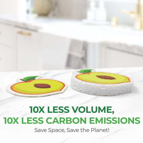 Biodegradable Cellulose Compressed Sponges, Pack of 12 Fruit Shaped Kitchen Sponges for Heavy Duty Cleaning