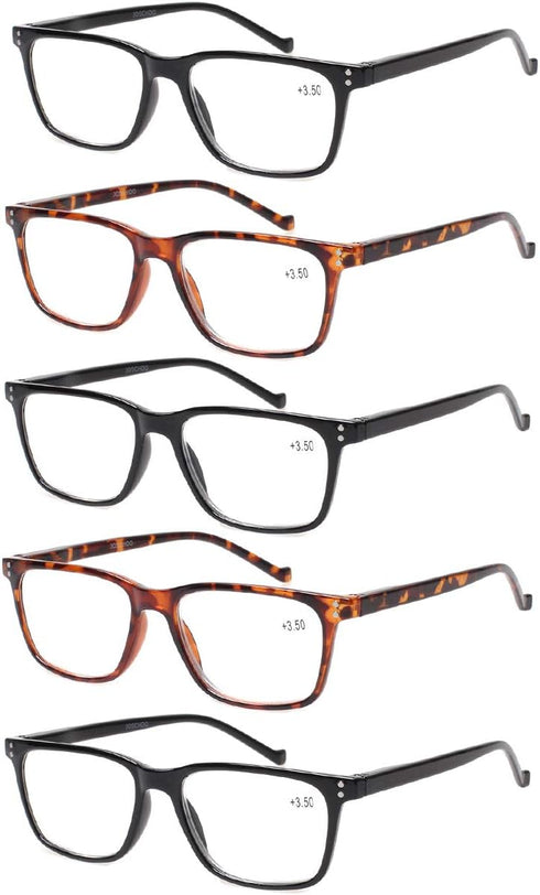 JOSCHOO 5 Pack Reading Glasses, Men Women Spring Hinges Comfortable Glasses for Reading, Medium