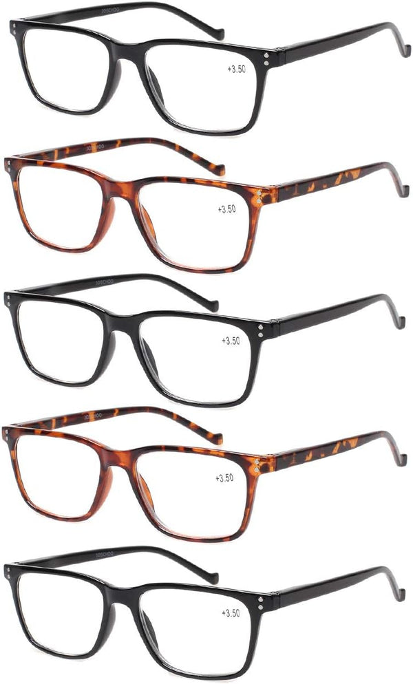 JOSCHOO 5 Pack Reading Glasses, Men Women Spring Hinges Comfortable Glasses for Reading, Medium