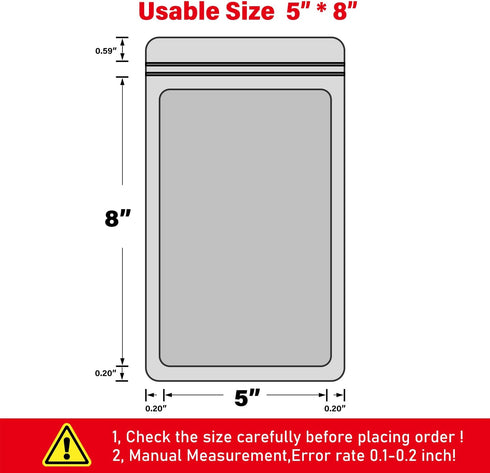 100-pack 5×8 inch mylar bags with clear window holographic resealable sealable packaging zip bag for small bussiness jewelry candy sample food packing supplies (black)