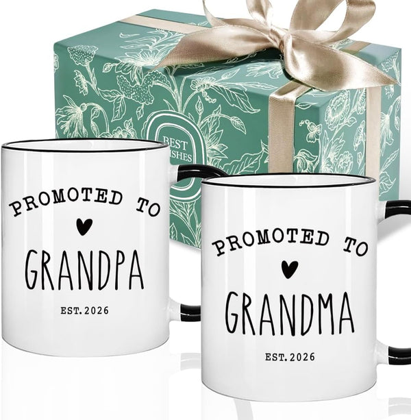 Puouoonyi Promoted To Grandpa & Grandma Mugs Set, Pregnancy Announcement Gift for Grandparents,