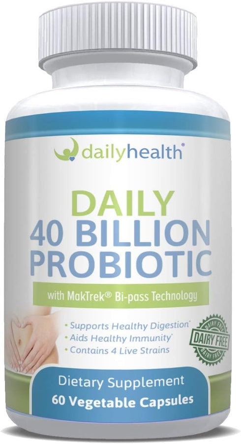 Daily Probiotic 40 Billion CFU with MakTrek Bi-Pass Technology - 60 Veggie Capsules for Digestion & Immune Health