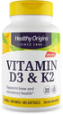 Healthy Origins Vitamin D3 & K2 Supplements, 50 mcg D3, 200 mcg K2, Non-GMO & Gluten-Free, 60 Softgels