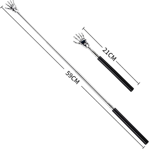 2-Pack Skeleton Hand Back Scratcher, Portable Extendable Telescopic Massager with Soft Rubber Handles (Black)