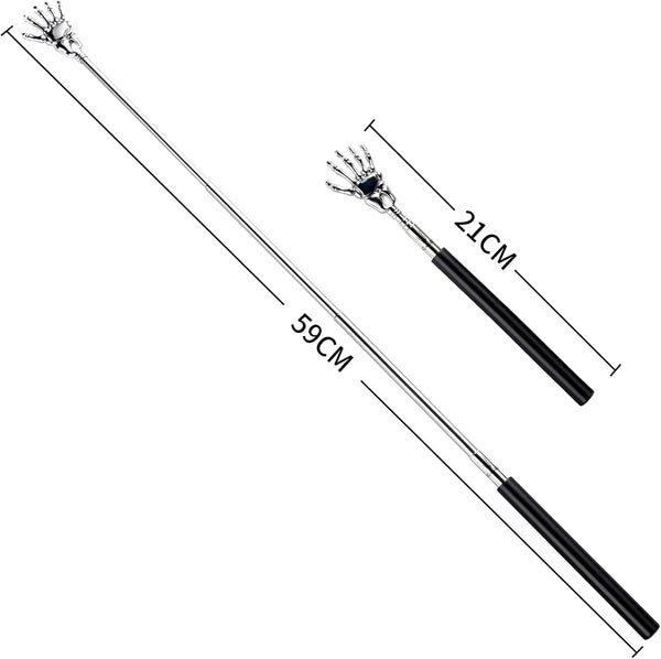 2-Pack Skeleton Hand Back Scratcher, Portable Extendable Telescopic Massager with Soft Rubber Handles (Black)