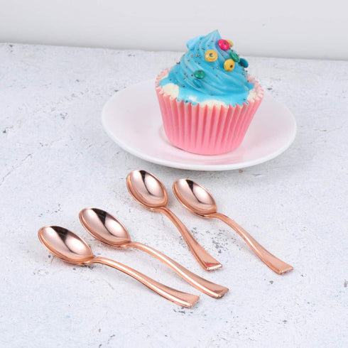 YARNOW 24Pcs Rose Gold Plastic Mini Spoons, Disposable Dessert Tasting Cutlery for Parties & Everyday Use