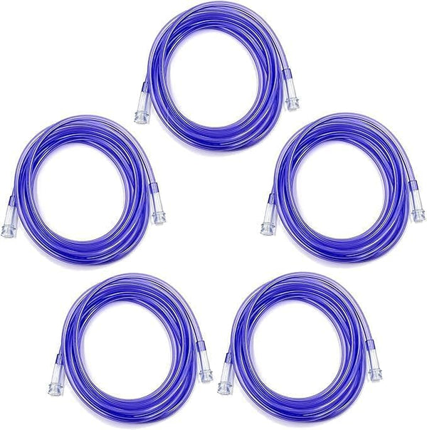 5pk 25Ft Oxygen Supply Tubing, Crush Resistant with Standard Connectors for Nasal Cannulas and Oxygen Concentrator