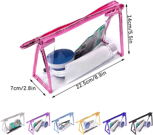 SITAKE 12 Pcs Portable Transparent Cosmetic Bags, Clear Waterproof Makeup Bags with Handle, PVC Travel Toiletry Bags Pouches, Clear Pencil Cases, Stationary Organizers(Black)