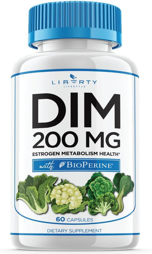 Liberty Lifestyle DIM Supplement 200mg - DIM Diindolylmethane Plus BioPerine - Estrogen Balance, Hormone