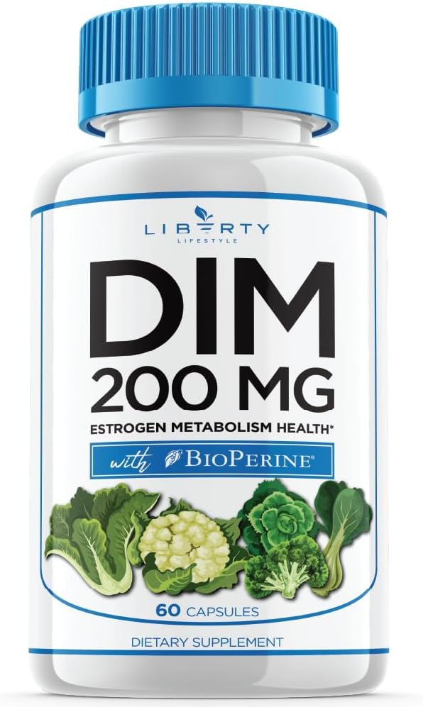 Liberty Lifestyle DIM Supplement 200mg - DIM Diindolylmethane Plus BioPerine - Estrogen Balance, Hormone