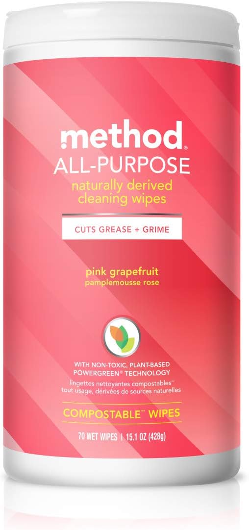 Method All-Purpose Cleaning Wipes - Pink Grapefruit, Multi-Surface, Compostable, 70 Count (Pack of 1)