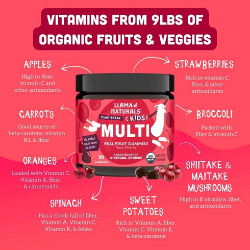 Gummies Gummy 90 (1-2 Llama Naturals Kids Multivitamin | Real Fruit, No Added Sugar Cane | Organic Vegan Toddler Whole
