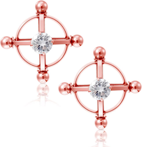 Quilax Stainless Steel Fake Nipple Rings, Adjustable Nipple Jewelry Non Piercing, Rose Gold