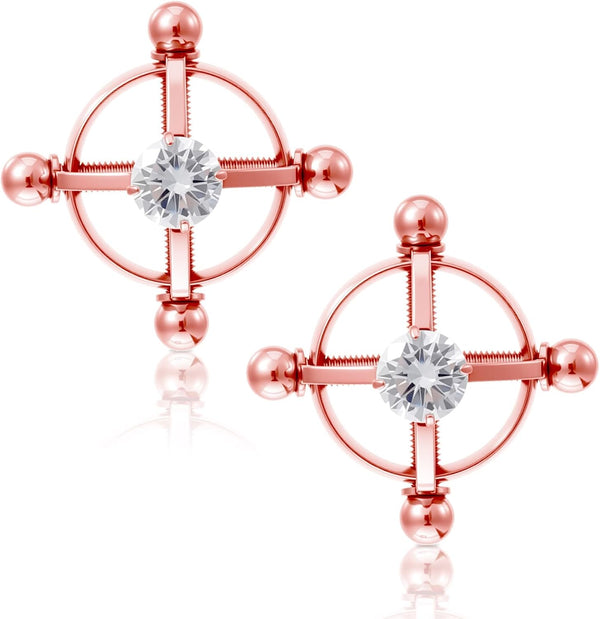 Quilax Stainless Steel Fake Nipple Rings, Adjustable Nipple Jewelry Non Piercing, Rose Gold