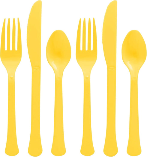 Reusable Yellow Sunshine Plastic Cutlery Assortment - Pack of 200 (Forks, Knives,