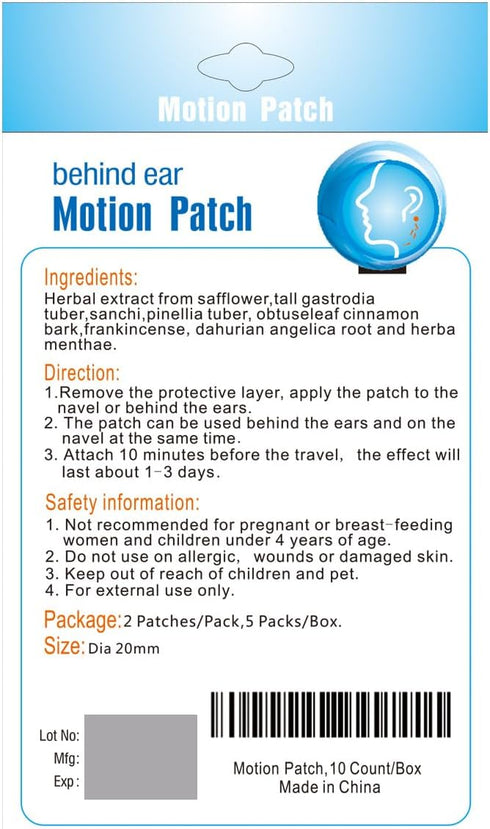 MQ Motion Sickness Patch, 10 Count - Non Drowsy Sea Sickness Patches for Travel