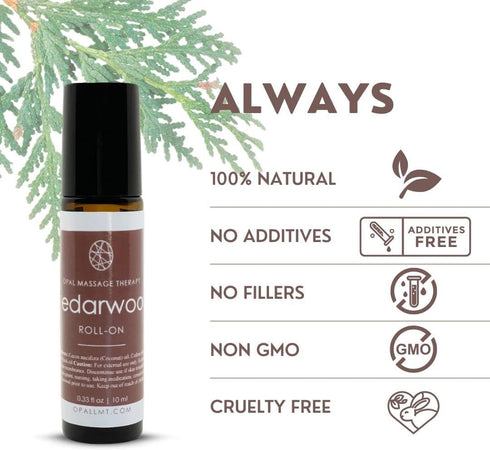 Premium Essential Oil Roll On Opal Massage Therapy (Cedarwood)