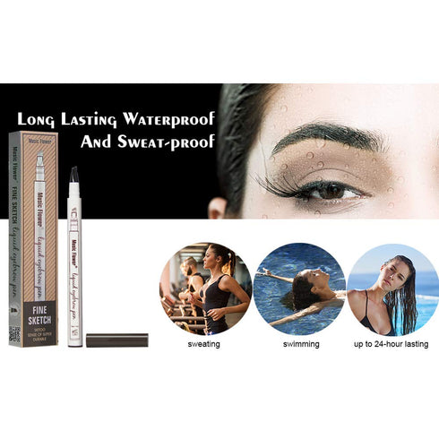 MoonKong Eyebrow Pen, 4 Point Waterproof Eyebrow Pencil Makeup, Eyebrow Kits with 3 Stencils, 1 Brow Razor (4# Black)