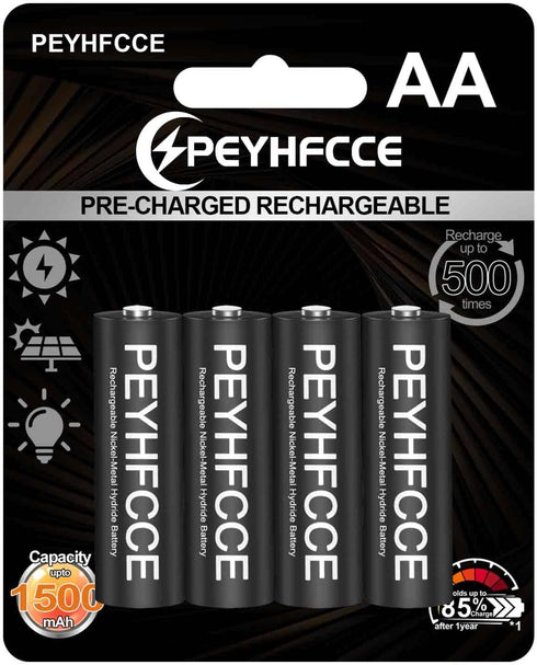 PEYHFCCE 1500mAh Rechargeable AA Batteries, 1.2V NiMH AA Battery High Capacity for Outdoor
