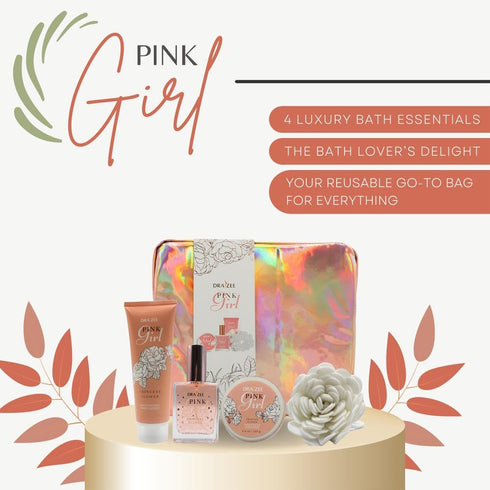 Spa Gift for Women, 4 Pcs Relaxation Set with Body Lotion, Body Spray, Bath Salts & Puff - Self Care Gifts by Draizee