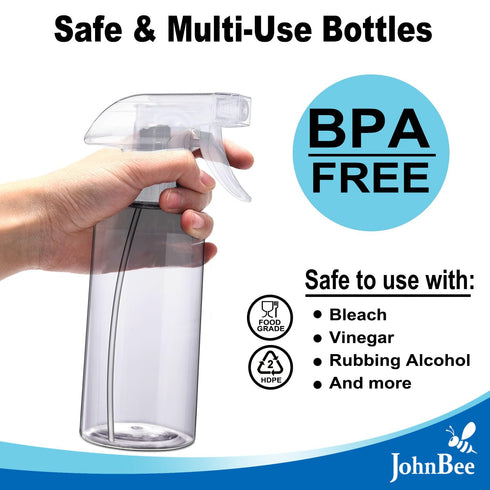 JohnBee Spray Bottles, 16.9oz/2Pack, Premium Adjustable No Leak Spray Bottles for Cleaning, Hair, Plants