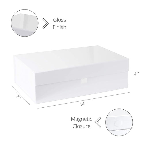Purple Q Crafts White Hard Gift Box, 14" x 9" x 4" Rectangle Favor Box with Magnetic Closure Lid