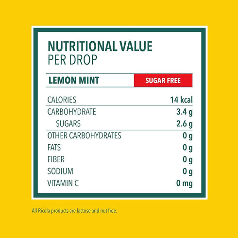 Ricola Sugar Free Herb Throat Drops, Lemon Mint, Pack of 3, 19 ct