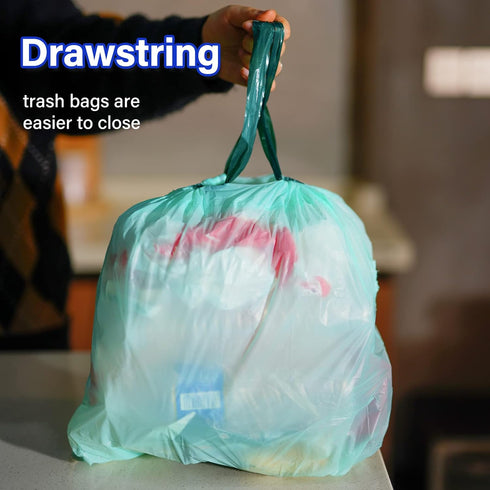 4 Gallon Compostable Trash Bags, 100% Biodegradable Drawstring Small Trash Bags for Kitchen Bathroom Office