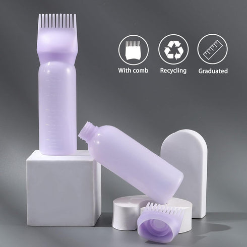 Pimoys Root Comb Applicator Bottle 6 Ounce, Oil Applicator for Hair Dye, Bottle Applicator Brush with Graduated Scale, Purple, 2 Pack by Pimoys