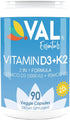 VAL Essentials Vitamin K2 + D3 Supplement, 5000 IU D3 & 90 mcg K2 MK-7, Non-GMO, 90 Vegetarian Capsules