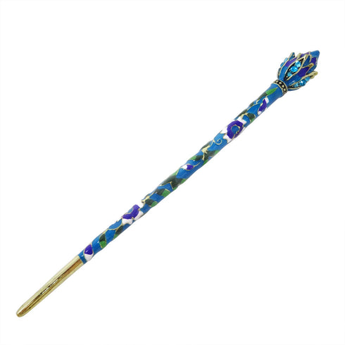 Honbay Vintage Cloisonn Hair Stick with Lotus, Chinese Traditional Style Hairpin, Peacock Blue