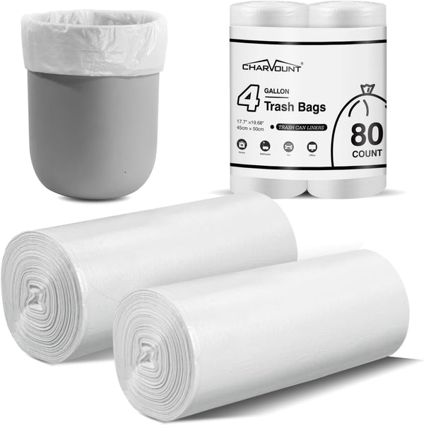Charmount Small Trash Bags, 4 Gallon Garbage Bags for Bathroom, Kitchen, Bedroom, Unscented, 80 Count