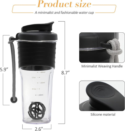 Shaker Bottle for Protein Mixes, 24 oz Protein Shaker with Whisk Ball, Portable Pre Workout Drink Shaker Cup