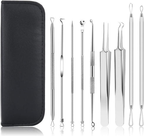 UUBAAR 9 PCS Pimple Popper Tool Kit, Blackhead Remover Tools with Tweezers for Facial Extraction