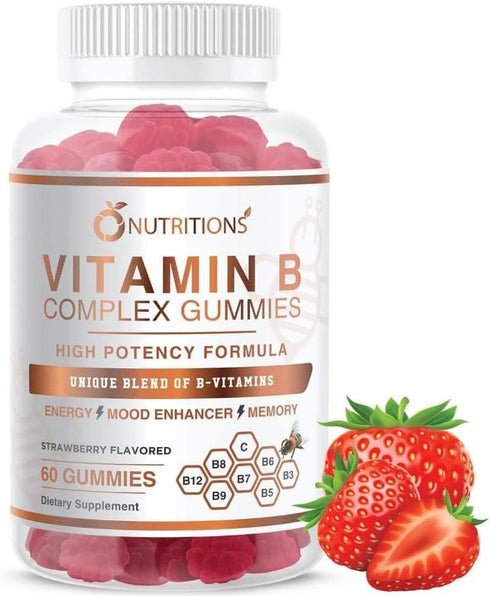 O NUTRITIONS Vitamin B Complex Vegan Gummies - 1 Pack, with B12, B7, B6, B3, B5, B8, B9 for Stress & Energy