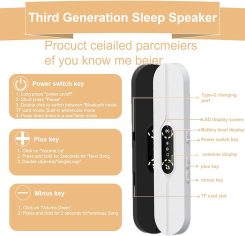 Pillow Speaker for Sleeping, Mini Bone Conduction Portable Sleep Aid with Stereo Bass, Bluetooth Sleep Bar for Deep
