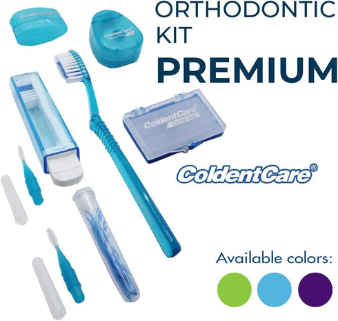 Orthodontic Oral Care Kit for Cleaning Brackets Braces, Includes Toothbrush, Dental Floss, Wax, and Case (Blue)