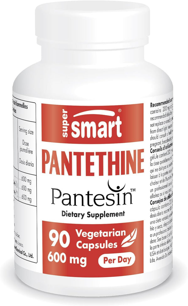 Supersmart - Pantesin Pantethine 600 mg per Day (Pantothenic Acid) - Active Vitamin B5 Supplement, Non-GMO & Gluten