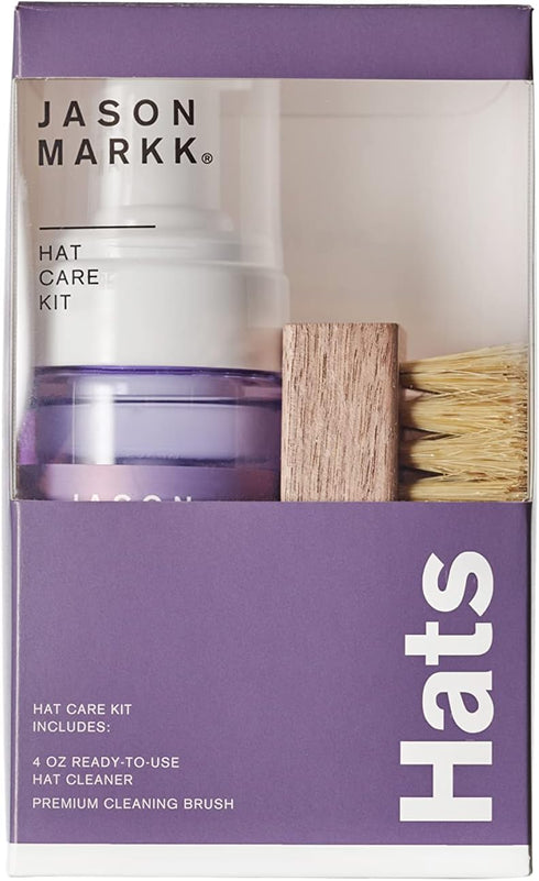 Jason Markk Hat Care Kit - 4 oz Ready-To-Use Cleaner, Premium Brush, Safe for Cotton, Wool, Felt & More, Fragrance-Free