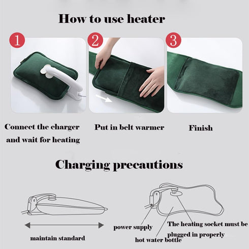 KayuHpFQ Rechargeable Hot Water Bag, Electric Hot Water Bottle with Soft Plush Waist Cover Portable, Warm Water Bag